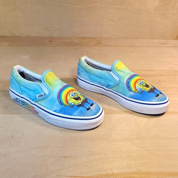 Vans Authentic X SpongeBob Blue Green Canvas Rainbow Kids Shoes - Picture 2 of 10